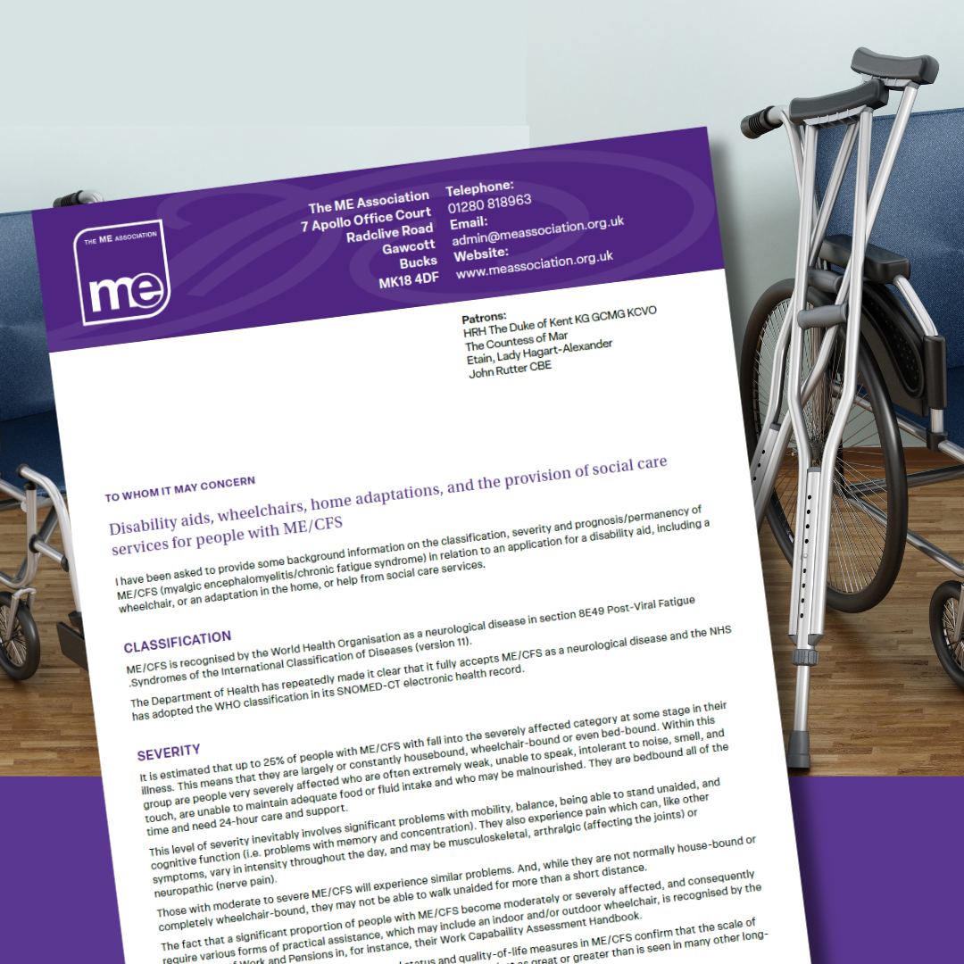 Image showing wheelchair, crutches and other mobility aids, and a template letter to request these aids