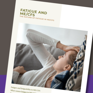 Fatigue and ME/CFS leaflet cover with image of girl very fatigued and lying down