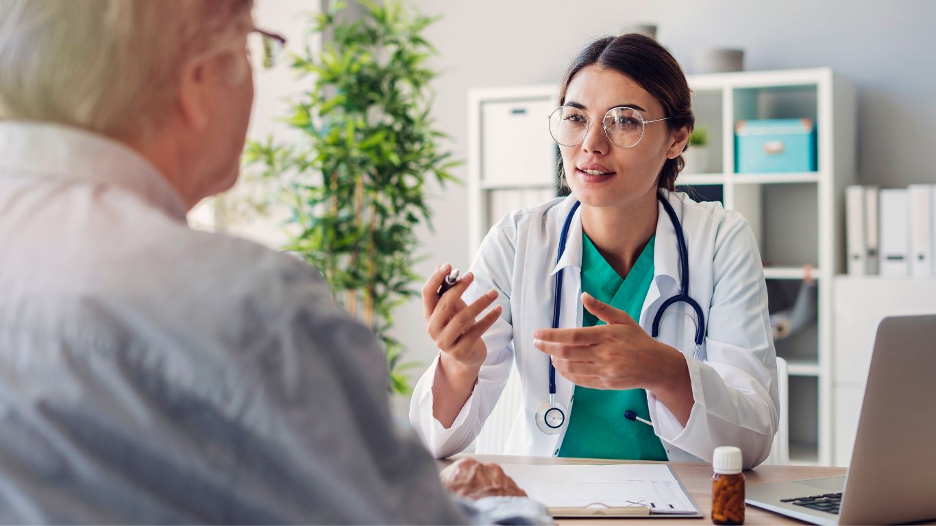 healthcare professional talking with a patient