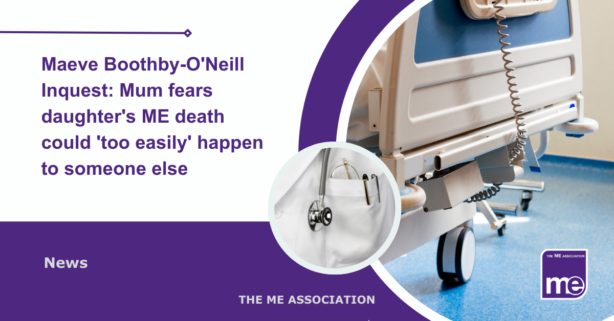 IMAGE DESCRIPTION: An image of the end of a hospital bed with a circular image showing a pocket of a white doctors coat with glasses, pens and stethoscope. The ME Association Logo (bottom right).