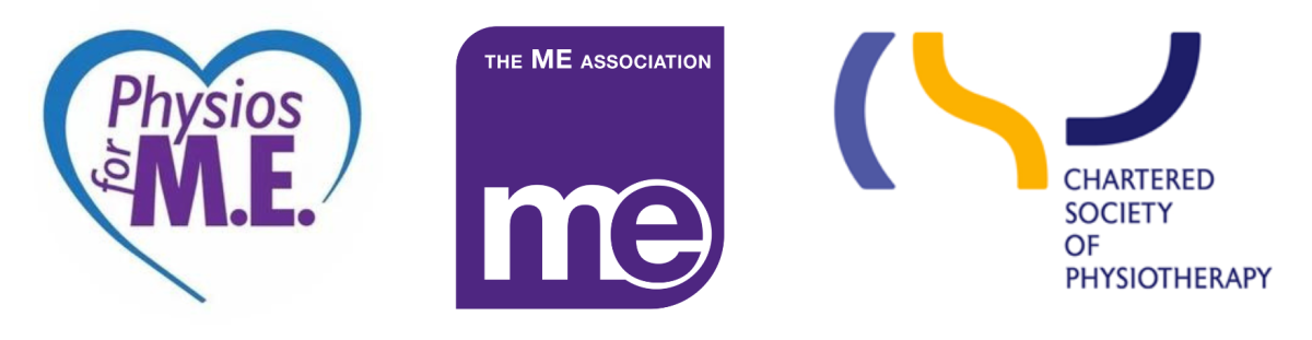 Physios for ME logo, ME Association logo, Chartered Society of Physiotherapy