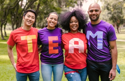 team support group of 4 people (1) Team of 4 people supporting each other in fundraising