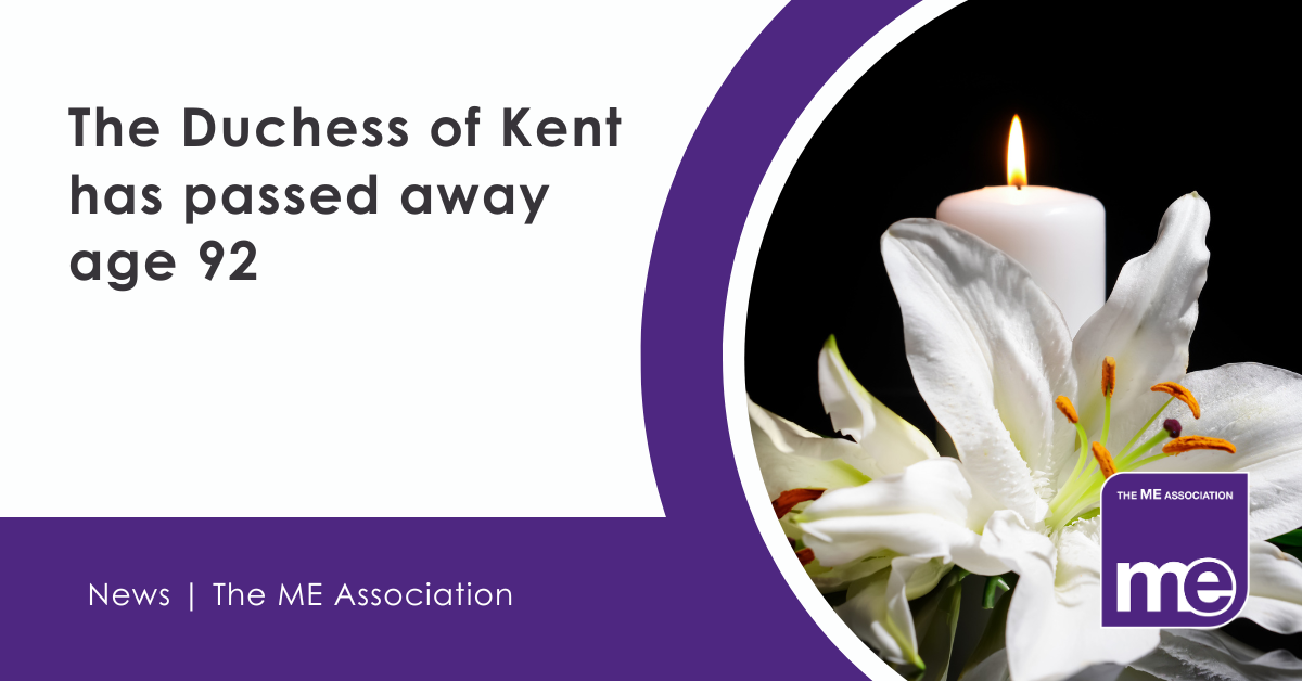 IMAGE DESCRIPTION: Photo of white lilies and a lit candle, representing a memorial. Heading - The Duchess of Kent has passed away age 92
