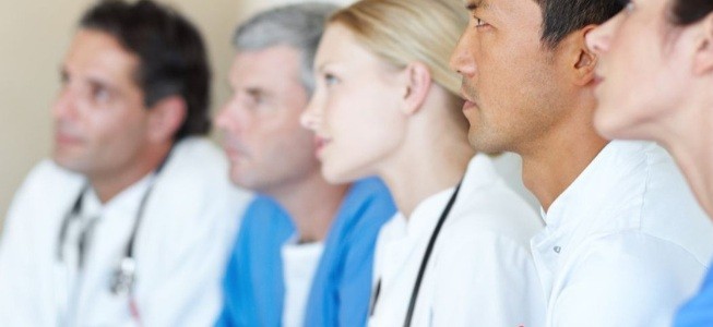 healthcare professionals in training session