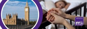 IMAGE DESCRIPTION: Photo of the Houses of Parliament. Photo of people holding hands in hospital.
