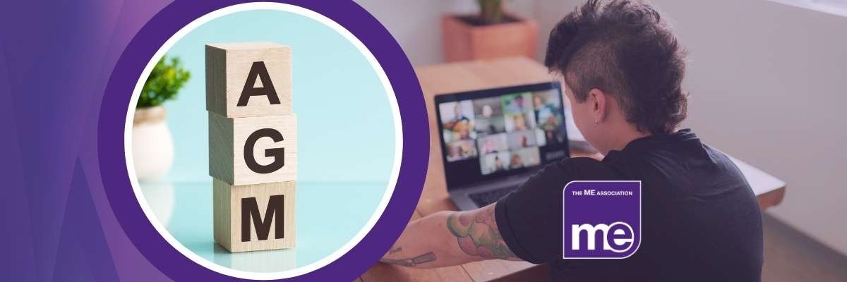 IMAGE DESCRIPTION: Photo of building blocks saying 'AGM'. Photo of someone attending a ZOOM meeting.