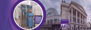 IMAGE DESCRIPTION: Photo of MEA Associate Trustee Nicki Strong stood next to the Mirrorbox. Second photo of the Royal Opera and Ballet