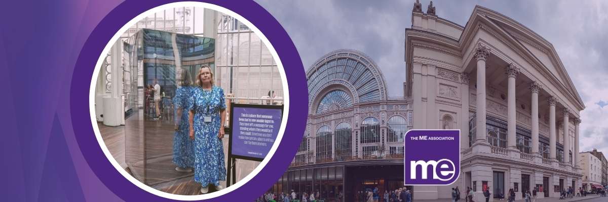 IMAGE DESCRIPTION: Photo of MEA Associate Trustee Nicki Strong stood next to the Mirrorbox. Second photo of the Royal Opera and Ballet