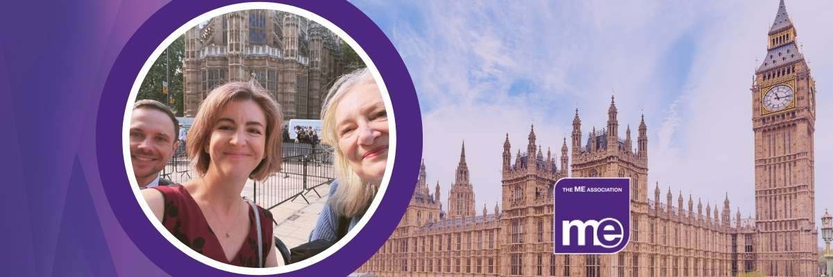 IMAGE DESCRIPTION: Photo of the Houses of Parliament, and photo of several attendees outside.