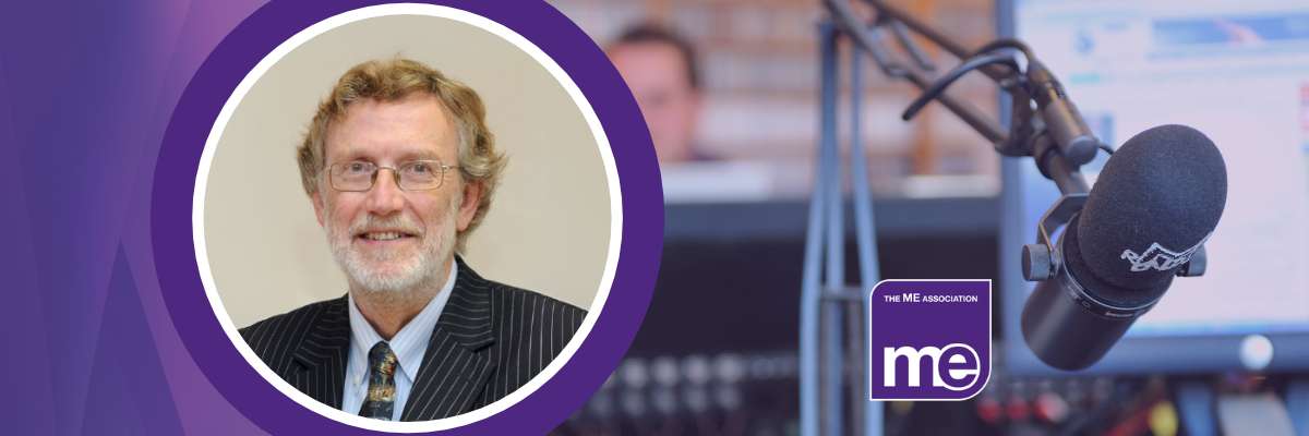 IMAGE DESCRIPTION: Photo of Dr Charles Shepherd. Photo of a radio station. Logos: ME Association