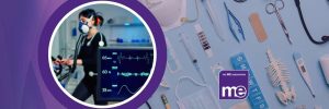 IMAGE DESCRIPTION: Photo of a person doing an exercise test while connected to heart monitors. ME Association logo.