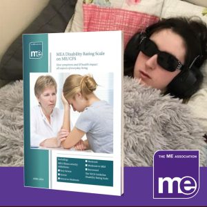 Disability Rating Scale leaflet front cover, showing an image of a woman in bed wearing protective blackout glasses