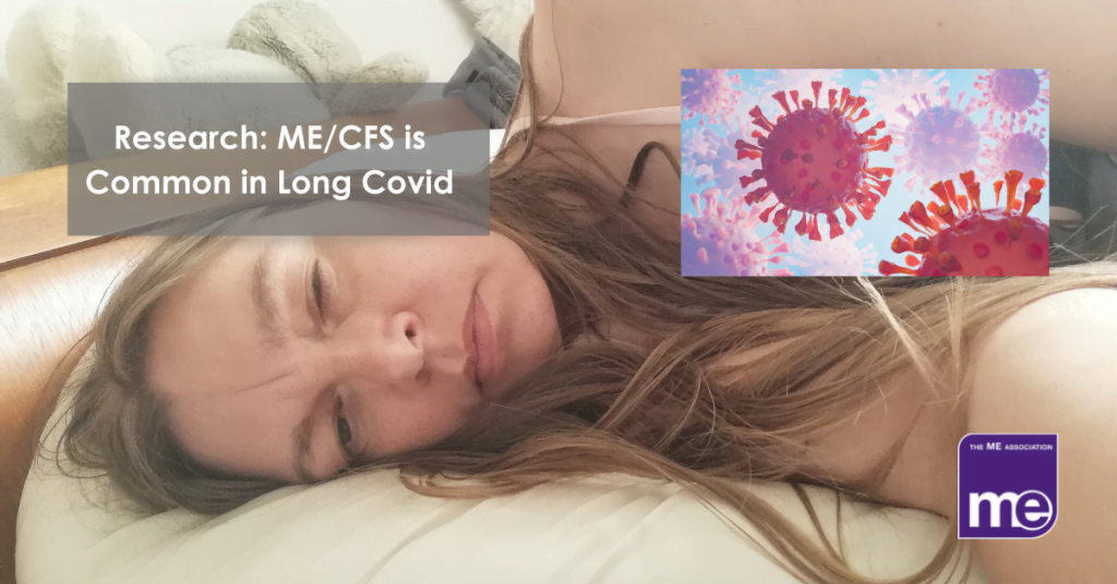 IMAGE DESCRIPTION: An image of a real person with ME/CFS with an image of the Covid virus (top right) Wording: The title of the blog and the ME Association logo (bottom right)