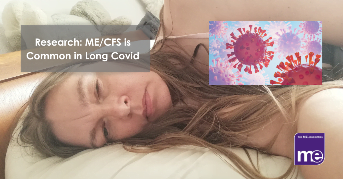 IMAGE DESCRIPTION: An image of a real person with ME/CFS with an image of the Covid virus (top right) Wording: The title of the blog and the ME Association logo (bottom right)