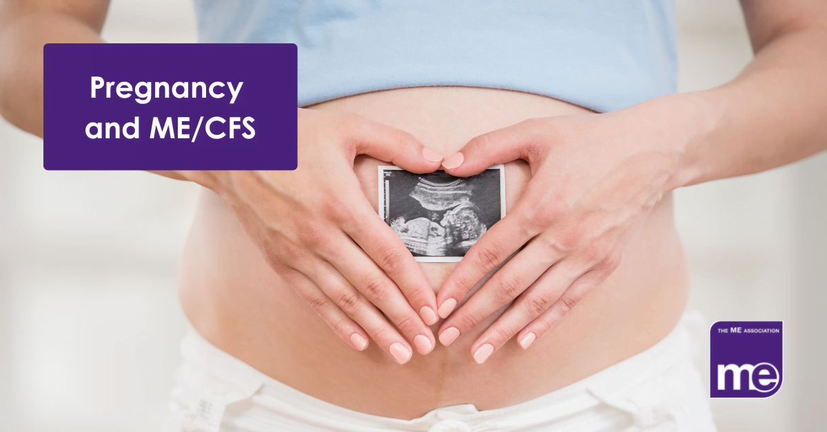 IMAGE DESCRIPTION: A picture of a person who is pregnant holding a baby scan picture. Title (top left) and the ME Association logo (bottom right).