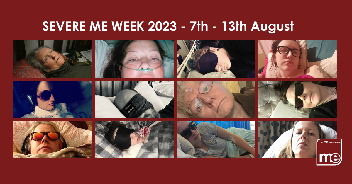 IMAGE DESCRIPTION: A featured image with many images of people with severe ME from our library of Real People, Real ME images. The ME Association logo (bottom right)