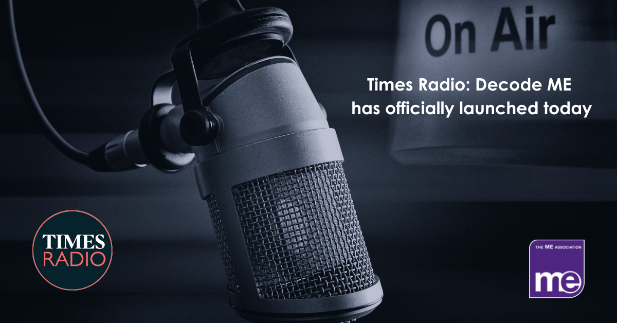 IMAGE DESCRIPTION: An image of a radio microphone with an 'On Air' sign and the title (top right). The Times Radio logo (bottom left) and the ME Association logo (bottom right).